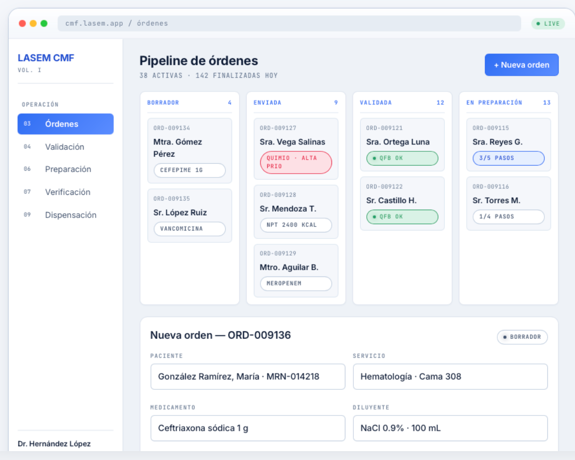 Pipeline kanban de órdenes de la central de mezclas