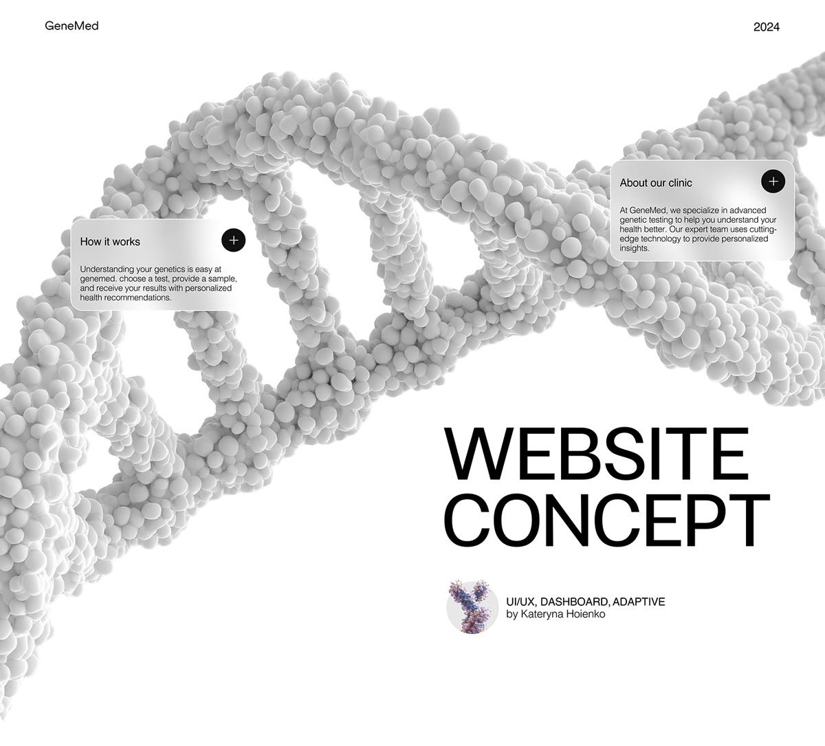 GeneMed — concepto editorial con blob de ADN