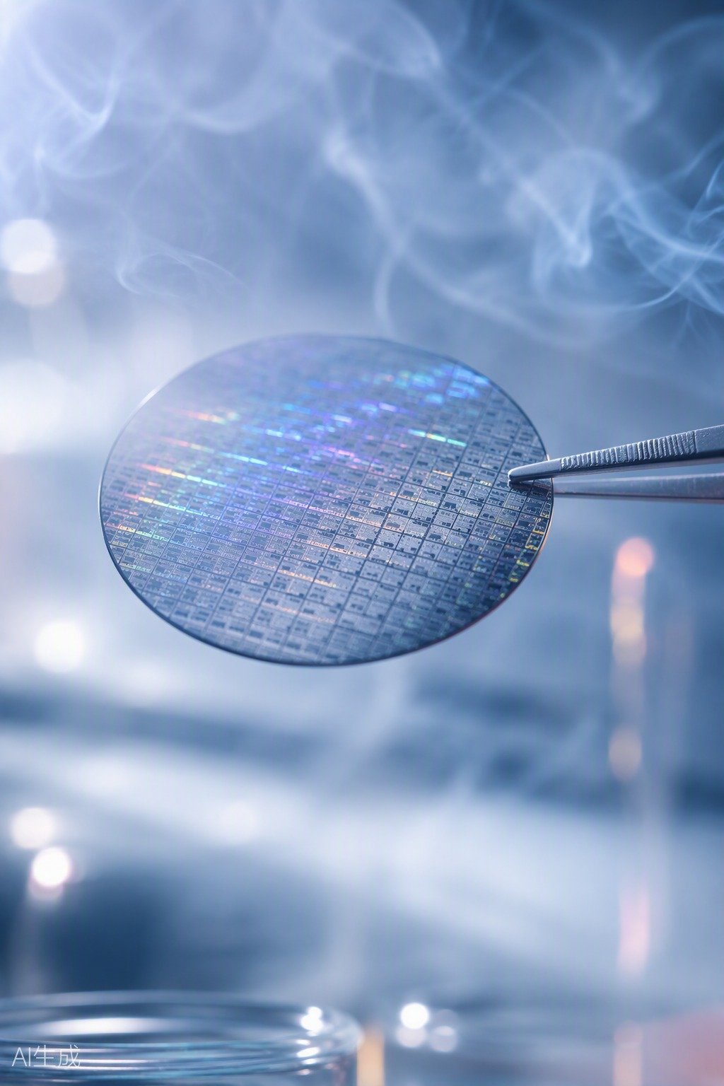 Oblea de semiconductor fotónico sostenida por pinzas