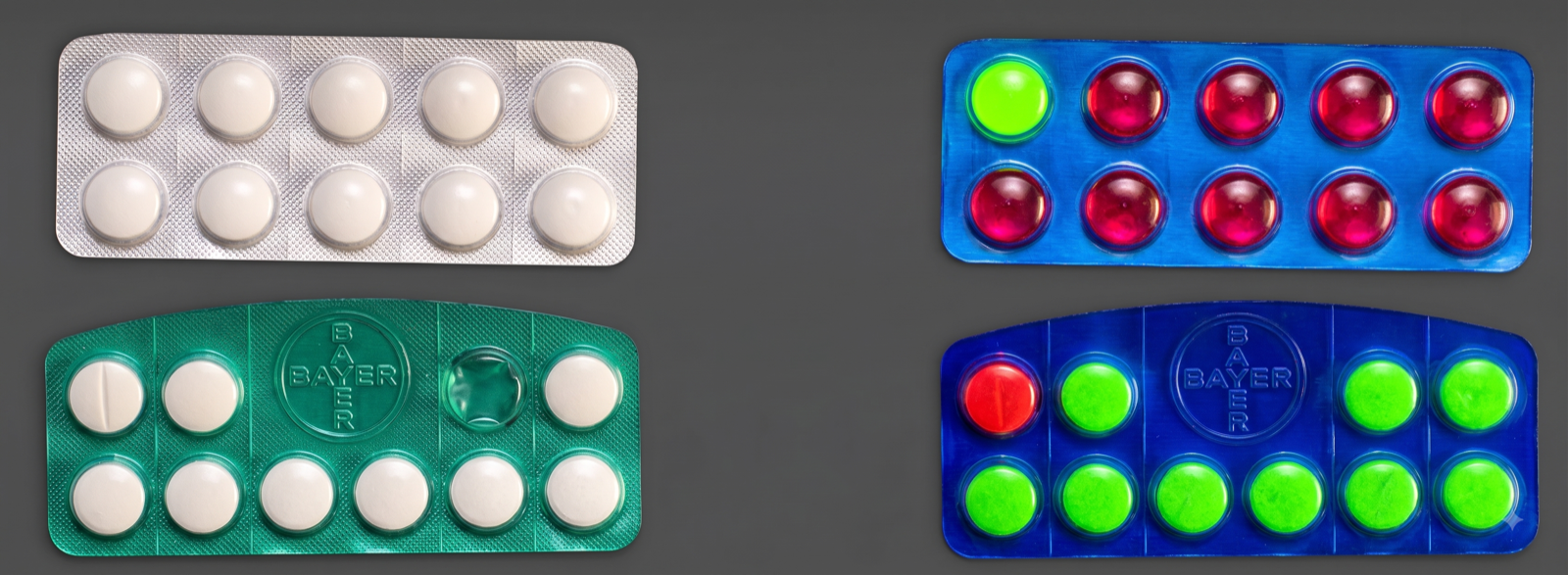 Inspección por visión artificial de blísters farmacéuticos — piezas OK y defectuosas