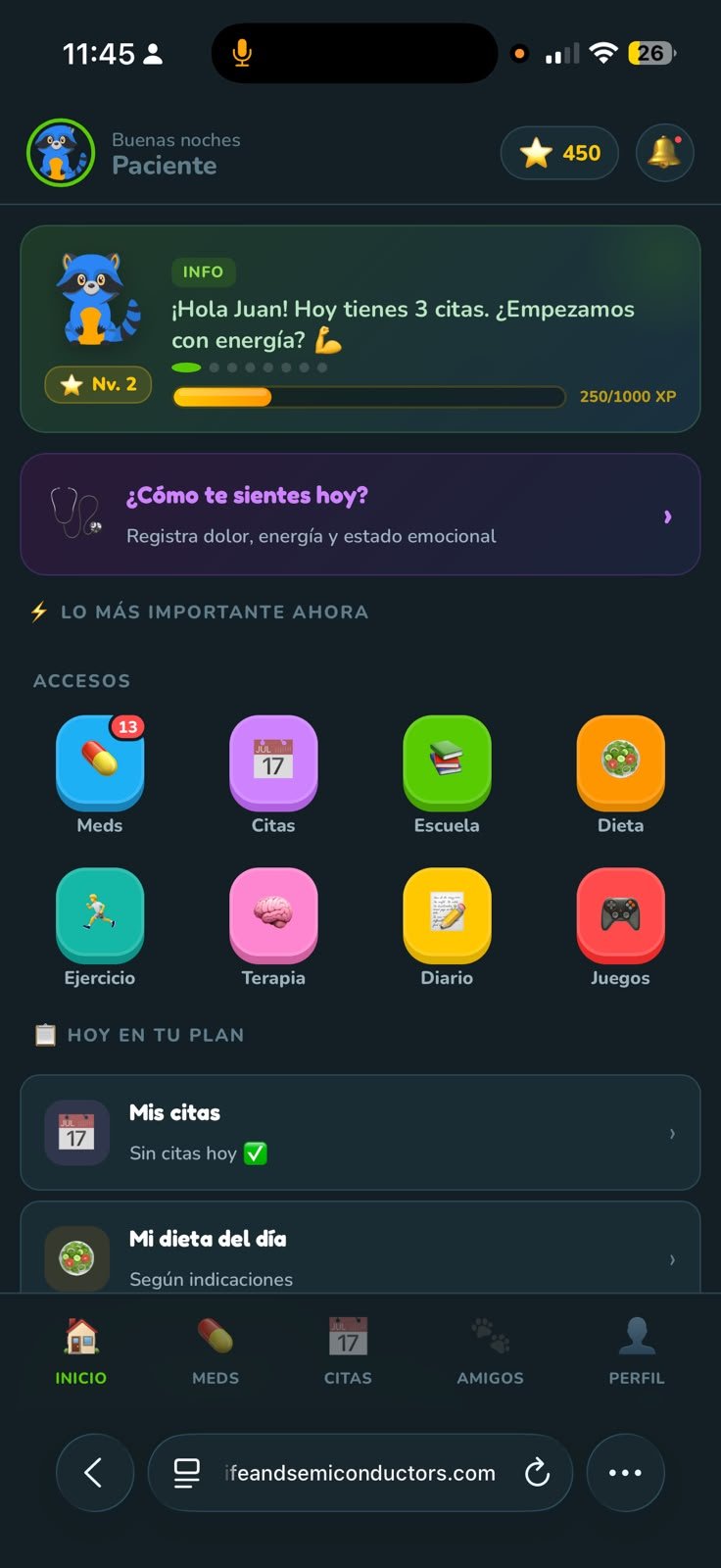 Pantalla de inicio de RocoHealth