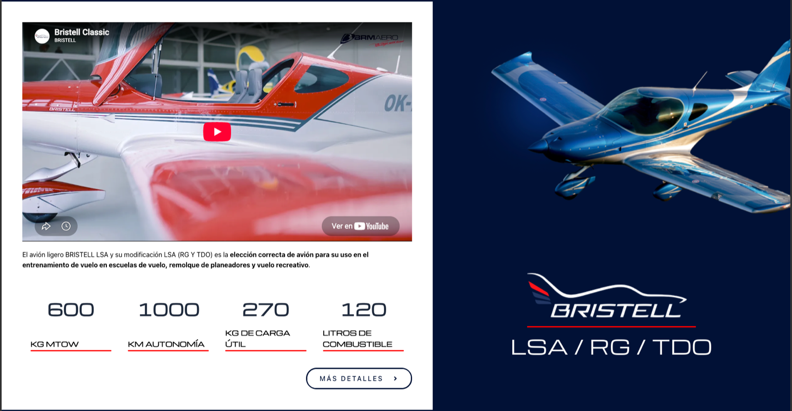 Sitio web Bristell — aviación LSA